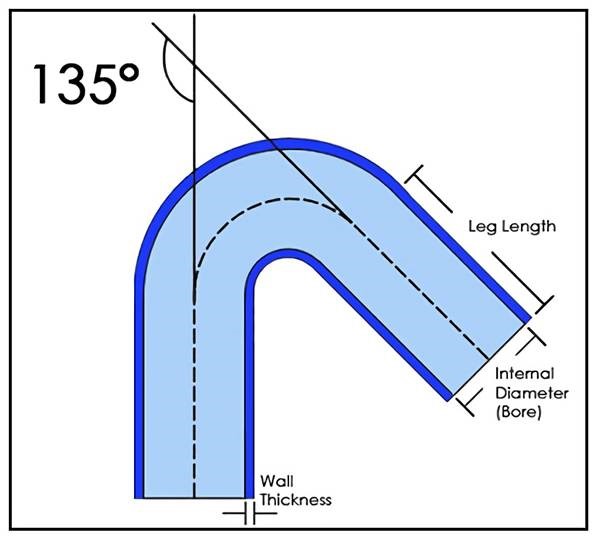 The leg lengths on our silicone hose elbows